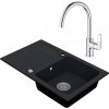 Drezový set Grohe 2/O - Granitový drez s odkvapkávacou plochou 780x480 mm, tmavý grafit matný + Drezová batéria Grohe Bau Loop