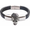 Nefertitis Náramok pánsky kožený čierny s hlavou vlka z nerez ocele NF10263 - obvod cca 21 cm