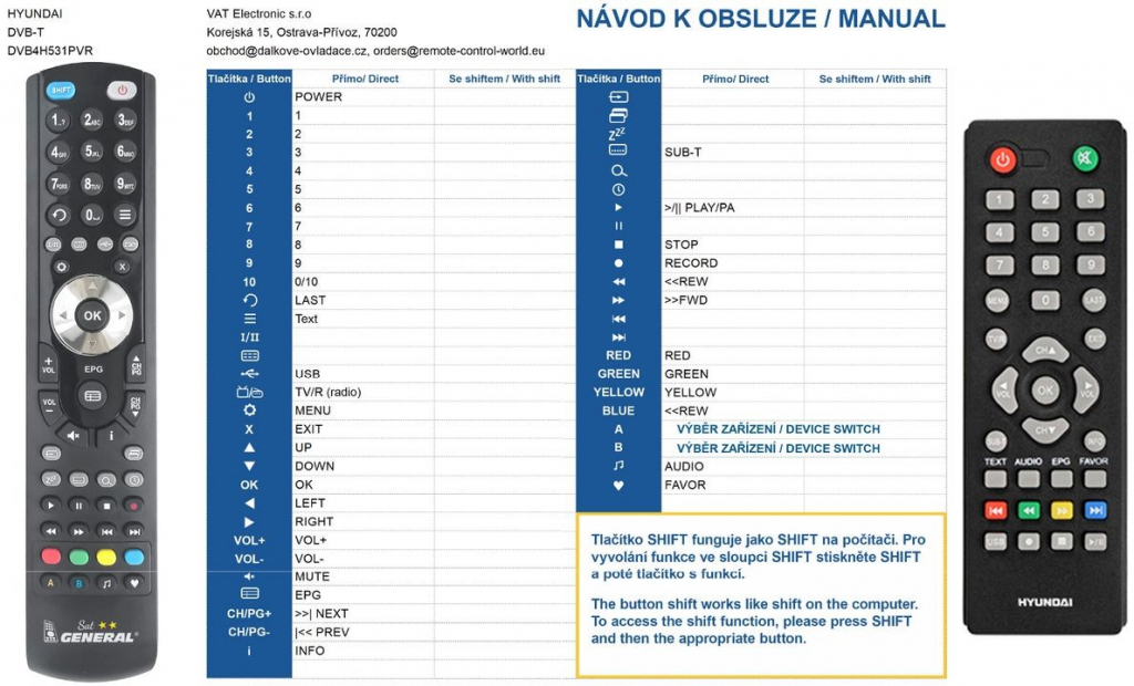 Diaľkový ovládač General Hyundai DVB4H531PVR