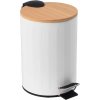 Odpadkový kôš okrúhlý s pedálom RADO 5 L – biely – kovový s dreveným vekom – BISK 01-08422