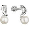 Zlaté 14 karátové náušnice biele zlato s riečnou perlou a zirkónmi 81PZ00026