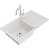 Mexen Pablo, granitový drez 752x436x161 mm, 1-komorový a drezová batéria Carla, biela, 6510-20-670700-00