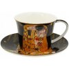 HOME ELEMENTS Porcelánový hrnček s tanierikom 250 ml, Klimt, Bozk tmavý
