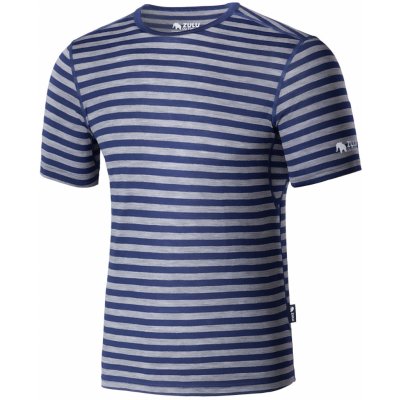 Zulu Pánske tričko Merino 160 Short Stripes modré/sivá