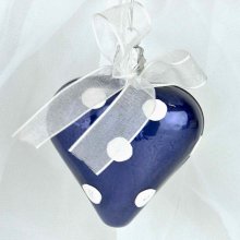 GOBA OZDOBA VIANOČNÁ Modrý porcelán s bodkami srdce 6cm