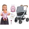 Set kočík hlboký a športový DeLuxe Pastel Maxi Cosi&Quinny Grey 3v1 Smoby a ergonomický nosič s pamperskami a fľaška s mliekom Baby Nurse