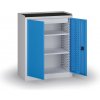 Policová dielenská skriňa 2-dverová, 2 police + 1 zásuvka, 1180 × 950 × 500 mm, modré dvere