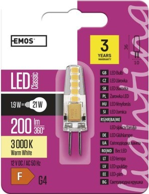 Emos LED žiarovka Classic JC 1,9W 12V G4 teplá biela