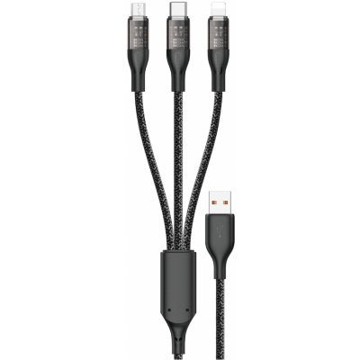 Dudao L22X Rychlonabíjecí 120W, 3v1 USB - USB-C, microUSB,Lightning, 1m, stříbrný