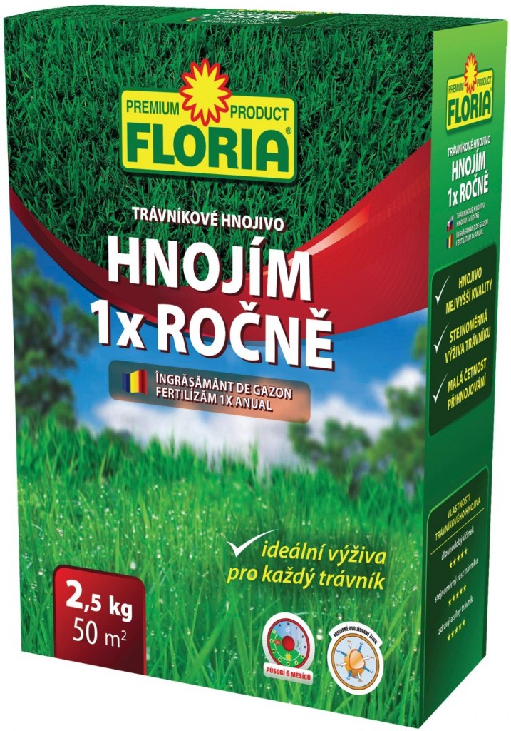 Floria Trávnikové hnojivo HNOJÍME 1x ROČNE 2,5 kg