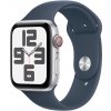 Apple Watch SE GPS + Cellular 44mm Silver Aluminium Case with Storm Blue Sport Band - S/M - MRHF3QC/A