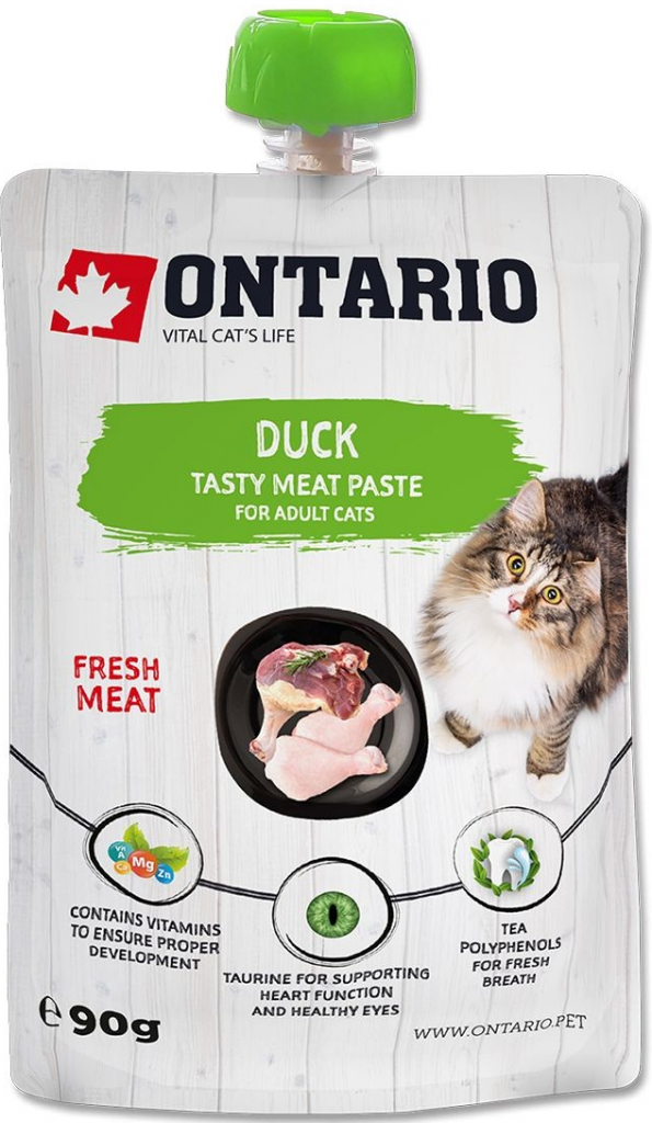 Ontario mäasová pochúťka pre mačky duck fresh meat paste 90 g
