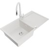 Mexen Leo, 1-komorový granitový drez 900x500x190 mm a drezová batéria Savita, biela, 6501-20-672601-20