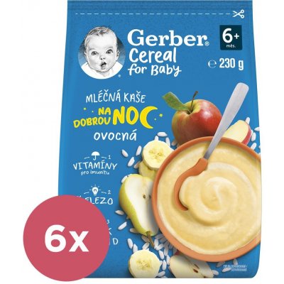 6x GERBER Kaša mliečna cereal ovocná Dobrú noc 230 g VP-F176528