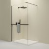Erga Paris, sprchová zástena Walk-In 130x200 cm s poličkou a vešiakom na uteráky, 8mm číre sklo, čierny profil, ERG-V02-PARIS-130x200-CL-BK-BAR