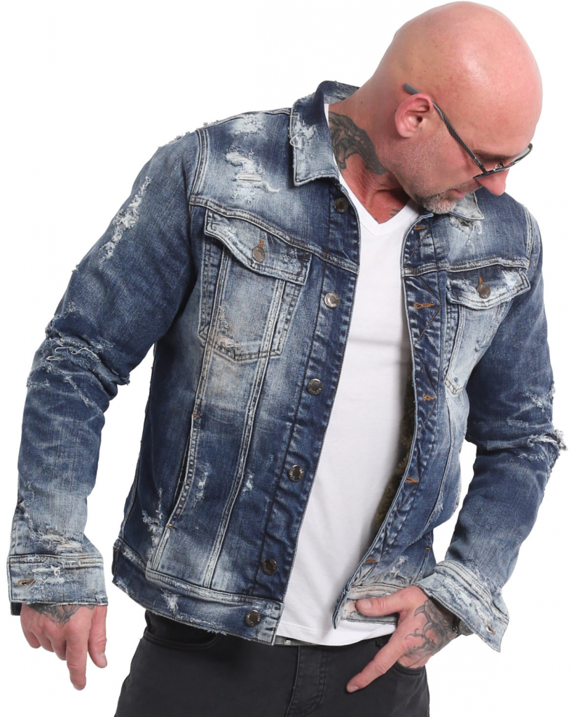 Yakuza bunda pánska CARTEL TEDDY Denim JB 18068 mid blue modrá