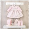 Obleček na miminko-holčičku Leu - růžové šaty s pleteným živůtkem a rouškou (Oblečky na miminka od firmy Asivil ze Španělska)