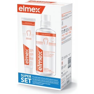 Elmex Ústna voda 400 ml a zubná pasta Caries Protection 75 ml