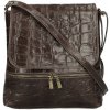 BORSE IN PELLE Kožená dámska crossbody kabelka v kroko dizajne tmavo hnedá