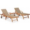 Záhradné lehátko 2ks so stolíkom teak / látka Dekorhome