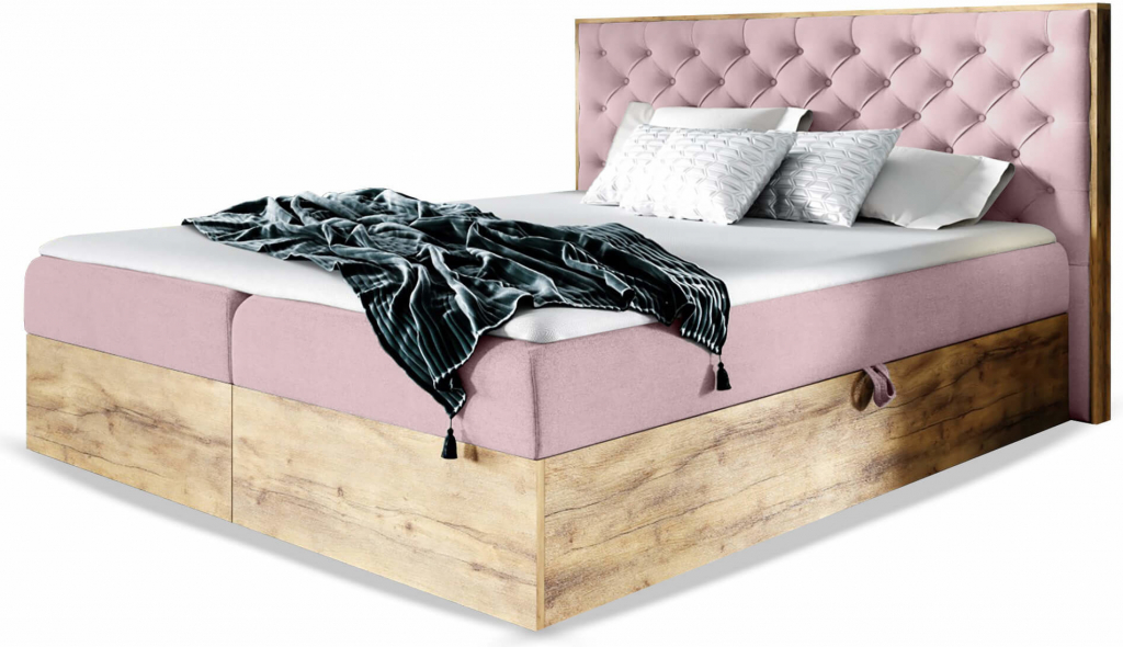 Wilsondo boxspring Wood 3 s úložným priestorom ružová Kronos