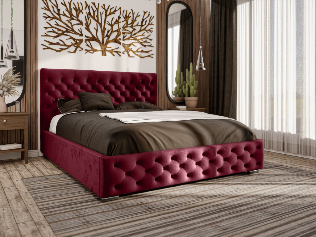 Emporius Furniture Monaco so zásuvkou zamatová Glamour Chesterfield červená Monolit 59