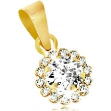 Šperky eshop Prívesok zo žltého 9K zlata číry trblietavý zirkónový kvietok S1GG40.36