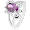 Šperky eshop - Ligotavý prsteň s rozdvojenými ramenami, fialový brúsený zirkón, hladké oblúky G15.08 - Veľkosť: 51 mm