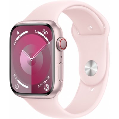 Chytré hodinky Apple Watch Series 9 45mm Cellular Ružový hliník so svetlo ružovým športovým remienkom - S/M (MRMK3QC/A)