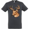 Tričko poľovnícke Jeleň s parožím - tmavo sivé, M