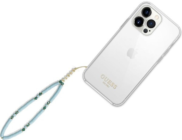 Púzdro Guess prívesok GUSTPEARP Phone Strap modré Heishi Beads