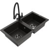 Mexen Mario, granitový drez 820x436x161 mm, 2-komorový a drezová batéria Duo, čierna-zlatá metalíza, 6504-75-671701-70-B