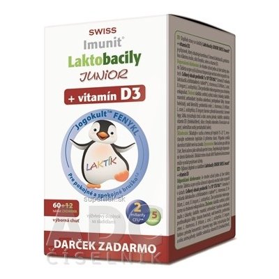 Laktobacily JUNIOR SWISS Imunit + vitamín D3 tbl 60+12 zadarmo (72 ks), 8594059739537