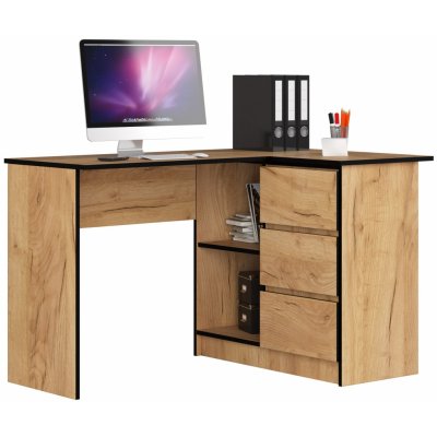 Akord 3xEliving LYNNA Desk B16 RIGHT OAK CRAFT Malý rohový písací stôl s tromi zásuvkami, pravá strana, Rozmery: Výška: 77 cm, Šírka: 124,5 / 85 cm, Hĺbka: 45 / 48,5 cm