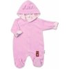Baby Nellys Dvojvrstvový velúrový overal s kapucňou Bunny ružový