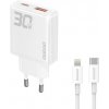Dudao A30EUL GaN sieťová nabíjačka USB / USB-C 30W + kábel USB-C / Lightning, biela