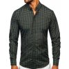 Zelená pánska košeľa vichy s károvaným vzorom a dlhými rukávmi Bolf 22747