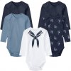 Lupilu Detské body pre bábätká s dlhým rukávom 5kusov morská modrá biela modrá
