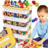 Úložný box na LEGO kocky, 4-poschodový, vrstvený, s priehradkami, 28 l, žltý