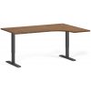 Rohový výškovo nastaviteľný stôl, 160x120 cm, 1 motor, L/P, čierna podnož, orech