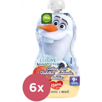 6x HAMI Disney Frozen Olaf ovocno-zeleninová kapsička Jablko, Jahoda, Banán 110 g, 9+