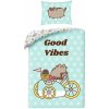Halantex · Bavlnené posteľné obliečky Pusheen - motív Good Vibes - 100% bavlna - 70 x 90 cm + 140 x 200 cm