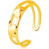 Šperky eshop - Prsteň zo 14K zlata - tri súmerné zrkadlovolesklé srdcia medzi dvoma líniami S1GG237.25 - Veľkosť: 49 mm