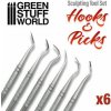 Green Stuff World Hook and Pick Tool Set – zahnuté nátroje (6 ks)