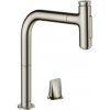 Hansgrohe Metris Select M71 - Dvojotvorová páková kuchynská batéria s vyťahovacou sprškou, vzhľad nerezu 73819800