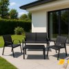 Záhradná súprava Midin lavica 2 kreslo a stôl so sklenenou doskou čierny