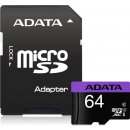 ADATA microSDXC 64GB UHS-I U1 + adapter AUSDX64GUICL10-RA1