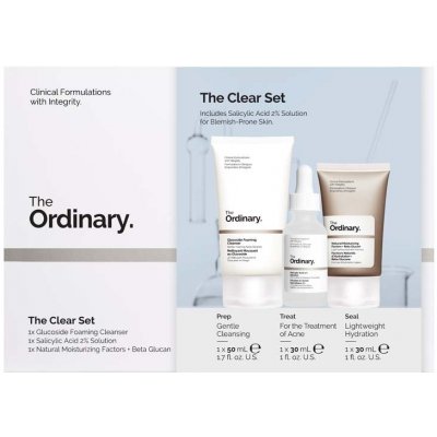 The Ordinary The Clear Set Glucoside Foaming Cleanser čistiaci gél 50 ml + Salicylic Acid 2% Solution pleťové sérum 30 ml + Natural Moisturizing Factors + Beta Glucan hydratačný gél krém 30 ml