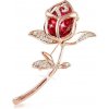 Zlatá krištáľová brošňa Červená ruža 019