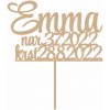 Zápich - Meno s dátumami nar. a krst typ 2 - Drevo - s paličkou - 16cm